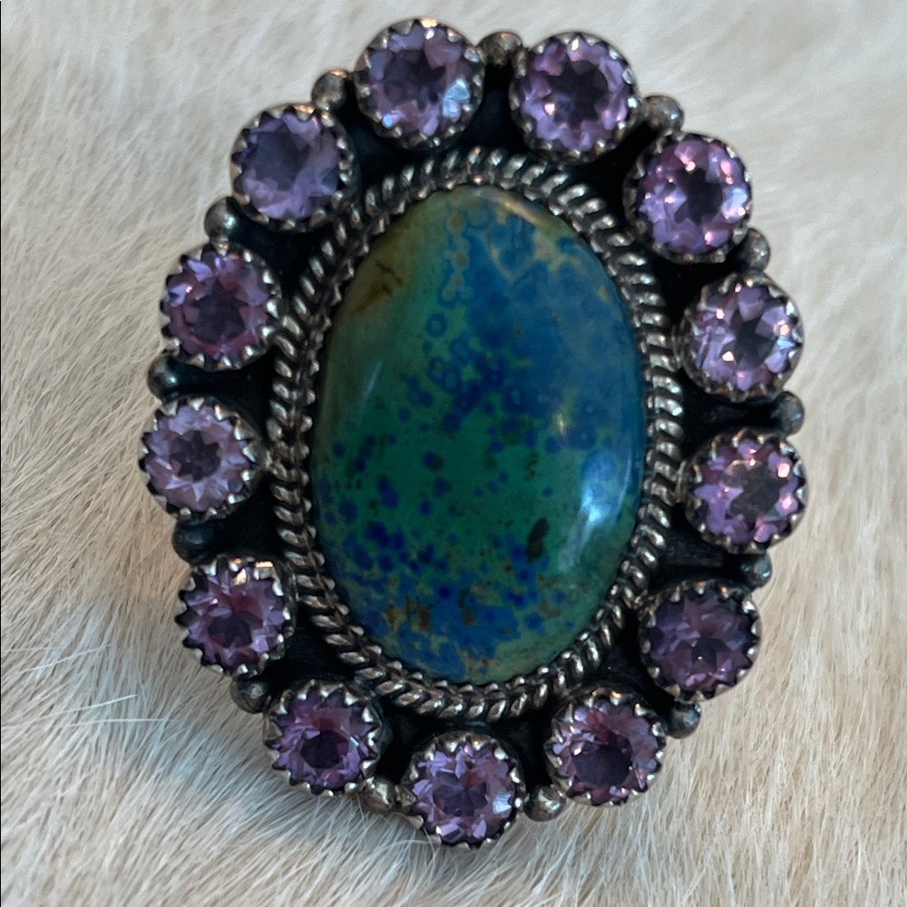 Turquoise and amethyst stone adjustable ring